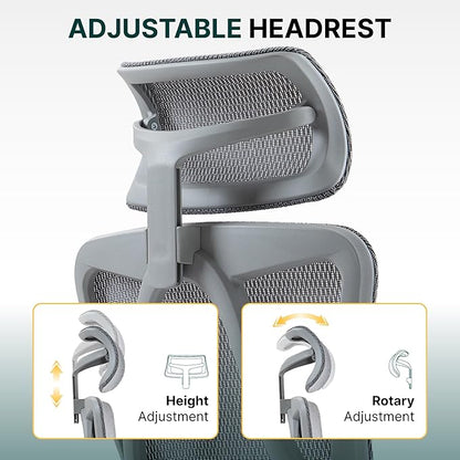 Mesh Ergonomic Office Chair,High Back Mesh Gaming Chair with Lumbar Support,Adjustable Headrest and Armrests for Home Office Desk Chair (Americana, Grey)