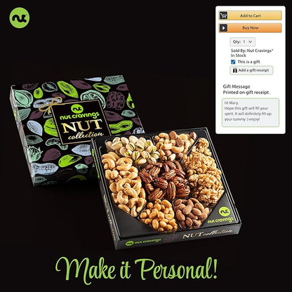NUT CRAVINGS - Thanksgiving Nut Collection Gift Basket in Elegant Box (7 Assortments) Holiday Xmas Christmas Food Arrangement, Healthy Snack Care Package, Food Assortments