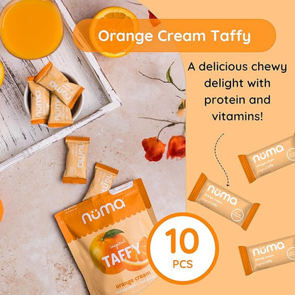 Numa Taffy Candy – Orange Cream Made with Real & Simple Ingredients – Low Sugar, High Protein, Low Calorie, All Natural & Gluten Free Nutritious Taffy – 3 bags with 10 Individually Wrapped Chews Each