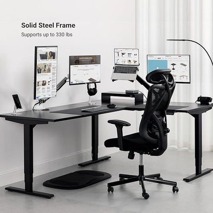 Progressive Desk Stand Up Height Adjustable Standing Desk - L Shaped 85" x 72" Corner Computer Rising Workstation Electric Table - Gray Frame, Bright Beech Top