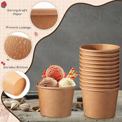 Honeydak 400 Pack 5 oz Kraft Paper Ice Cream Cups for Party Small Ice Cream Cups Disposable Treat Paper Cups Dessert Snacks Sundae Yogurt Container Wedding Birthday Party Supplies (150 ml/ 5 oz)