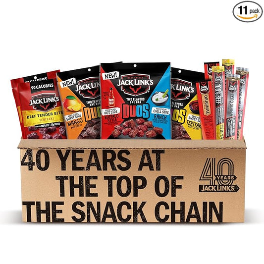 Jack Link’s DUOs Gift Box – Includes Beef Jerky, Chicken & Tender Bites, & Sticks, Great Protein Gifts for Dad, Men or Meat Lovers, Ideal for Holidays & More – 11-Piece Beast Snack Variety Pack