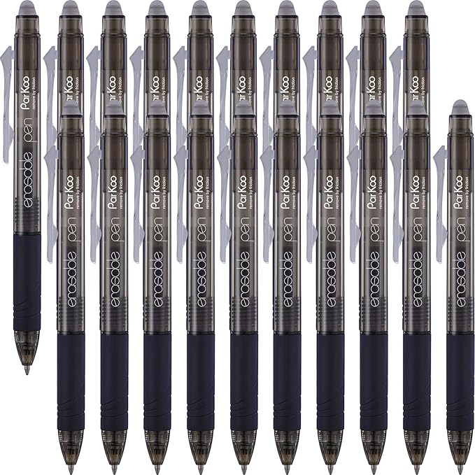 ParKoo 20 Pack Retractable Erasable Gel Pens Clicker, Fine Point 0.7 mm, Make Mistakes Disappear, Black Pens for Writing, Journaling and Crossword Puzzles