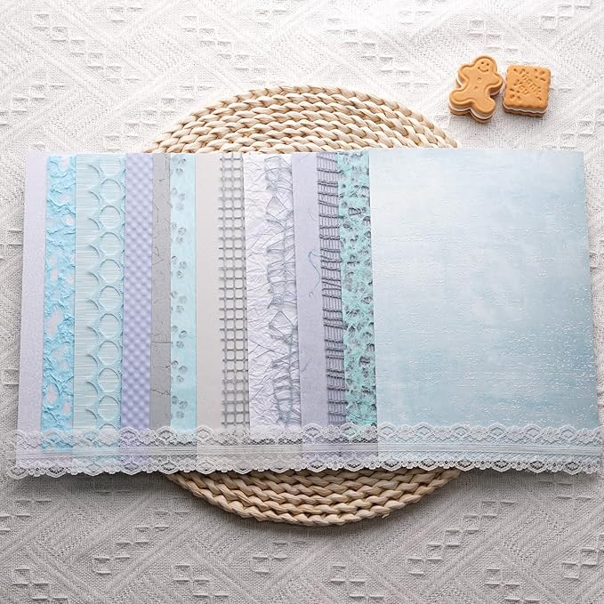 15Pcs Handmade Scrapbook Art Paper Craft Textured Paper Colorful A5 sheet Mesh Special Mix for Scrapbooking Junk Journal Journaling Supplies DIY Materials,5.8x8.2 inches (Blue)