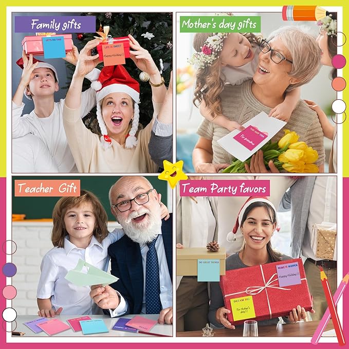 Yinder 24 Pcs Inspirational Sticky Notes Christmas Stocking Stuffers Motivational Sticky Notes Pad Employee Appreciation Gift Bulk for Teacher Nurse Coworker Office 3 x 3'' (Motivational,Bright Color)