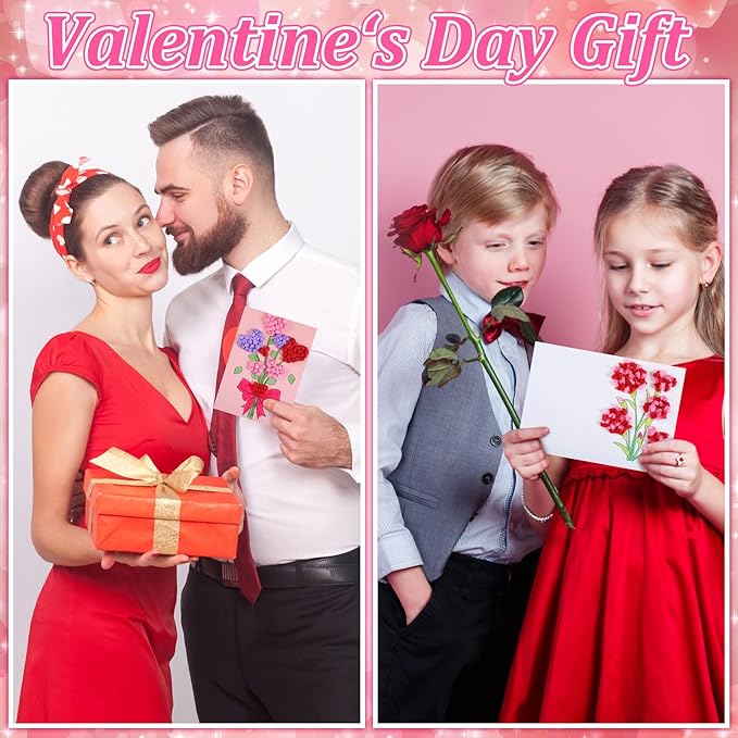 Motipuns 24 Sets Valentine's Day Card Making Kits DIY Valentine Tissue Paper Rose Craft Make Your Own Greeting Card Making Kit Flower Craft for Home Valentines Exchange Gift Party Activities