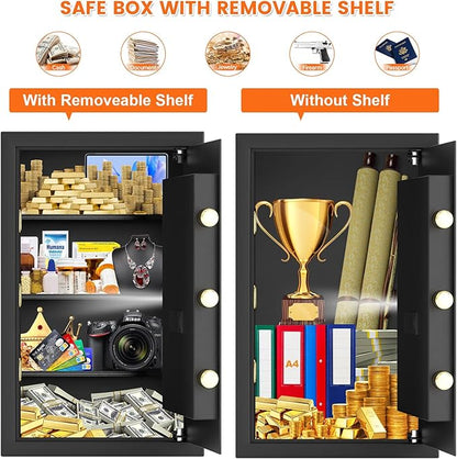 23.62'' Tall Safe Box, 5.0 Cuft Home Safety Box with A4 Fireproof Waterproof Bag, Anti-Theft Security Document Safe with Combination Lock & 3 Removable Shelves, Large Safes for Home Cash Medicines