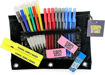 Math Pencil Bag Kit – Mechanical Pencils, Protractor, Pens, Highlighters, Lead Refills & Erasers – Complete Math Tool Kit – Middle & High School Supplies – Zipper Pouch Set for Students