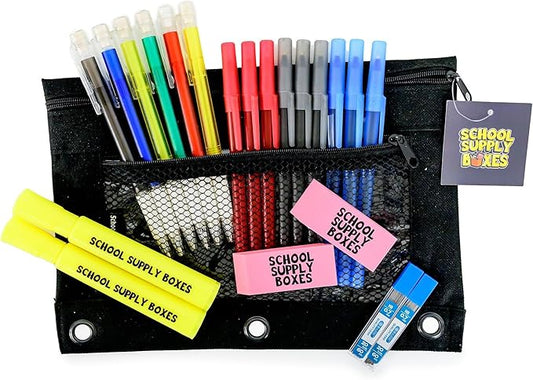 Math Pencil Bag Kit – Mechanical Pencils, Protractor, Pens, Highlighters, Lead Refills & Erasers – Complete Math Tool Kit – Middle & High School Supplies – Zipper Pouch Set for Students