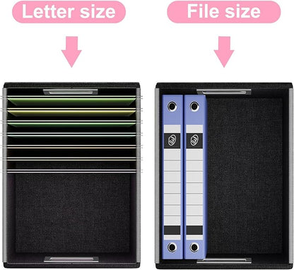 Huolewa File Organizer Box with Lid, Collapsible Leather File Folder Organizer for Office Document Storage, Filing Box with Plastic Slide for Letter/Legal Size Hanging Files, Pink