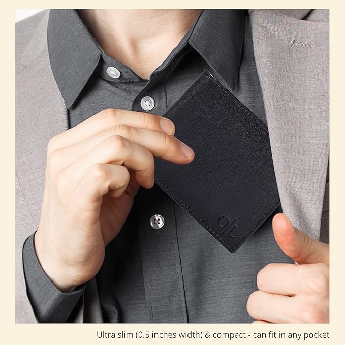 Oak Leathers Slim Leather Wallet for Men - RFID Wallets Credit Card Holder Ultra Thin Gift for Mens, Front Pocket Minimalist Design