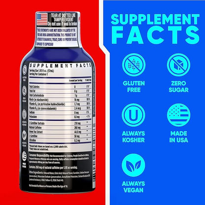 Vitamin Energy Immune+ Extra Strength Energy Shot Blue Raspberry 8 Pack, 260mg Natural Caffeine, B-Vitamins, Citicoline, Green Tea, Immunity & Focus Support, Zero Sugar, Gluten-Free 1.93 fl oz