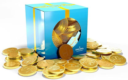 The Dreidel Company Original Hanukkah Chocolate Gelt Gold Coins, Mesh Bags, Made with Premium Belgian Milk Chocolate, Gluten Free, Non-GMO, Kosher Certified (10 Count (Single))