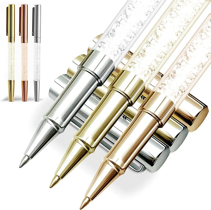 Elegant Crystal Ballpoint Pen Gift Set, Luxury Fine Tip Writing Trio in Silver, Gold, and Rose Gold, Decorative Office Pens for Weddings, Special Occasions, and Gifting