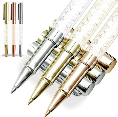 Elegant Crystal Ballpoint Pen Gift Set, Luxury Fine Tip Writing Trio in Silver, Gold, and Rose Gold, Decorative Office Pens for Weddings, Special Occasions, and Gifting