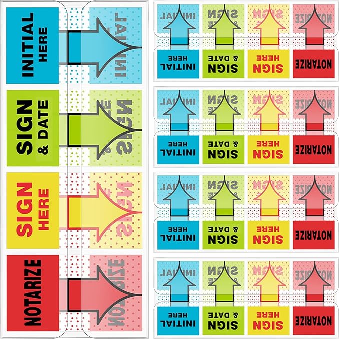 500pcs Sign Here Stickers & Tabs – Initial Here, Sign & Date, Notarize Flags – Sticky Post-It Flags for Documents, Book Annotation, Office Filing, Notary Supplies