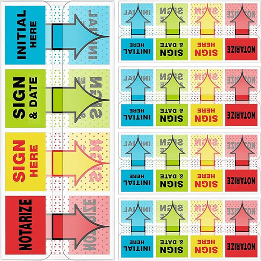 500pcs Sign Here Stickers & Tabs – Initial Here, Sign & Date, Notarize Flags – Sticky Post-It Flags for Documents, Book Annotation, Office Filing, Notary Supplies