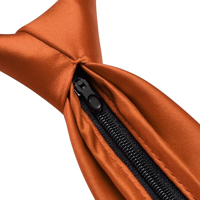 Branduce 3.15"（8cm） Pre-tied Adjustable Zipper Tie and Lapel Pin Solid Necktie Handkerchief Set for Men