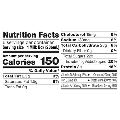 Horizon Organic Shelf Stable 1% Lowfat DHA Omega-3 Chocolate Milk Boxes, 8 fl oz, 6 Count - 8g Protein per Serving, USDA Organic UHT from Pasture-Raised Cows, Ready to Drink for Lunchbox, Travel, or On-the-Go, No Refrigeration Needed