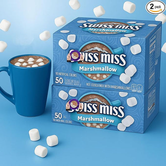 Hot Cocoa Mix with Marshmallows – Rich & Creamy Instant Hot Chocolate Packets (50 Count Each, Pack of 2) – Single Serve Cocoa Drink for Family, Kids & Winter Parties