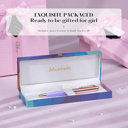 Stylish Purple Pen, With 8mm Brilliant diamond,Attractive Real Rose Gold Finish, Luxury Bling Rollerball Pen Bling,Girly Pens,Schmidt Black Refill,Fancy,Elegant Nice Pens Gifts for Women