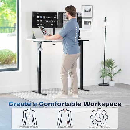 VIVO Electric 55 x 28 in Standing Desk, Memory Height Adjustment, 1B Series, One-Piece White Top, Black Frame, DESK-KIT-1B55W