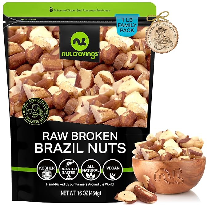 NUT CRAVINGS - Raw Broken Brazil Nuts, Unsalted, No Shell, (16oz - 1 LB) Bulk Nuts Packed Fresh in Resealable Bag - Kosher Healthy Snack, Food Assortments