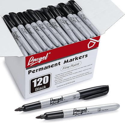 Permanent Markers Bulk, 120 Pack Fine Tip Black Permanent Markers, Waterproof Markers, Premium Smear Proof Pens, Quick Drying, Office Supplies for School, Office, Home