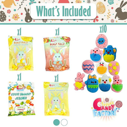 Easter Snack Brown Basket (50 Count) Filled with Treats, Candy, Peelable Gummies, Marshmallow Gummies, Bunny and More, Great Package for Family, Friends, Boys and Girls