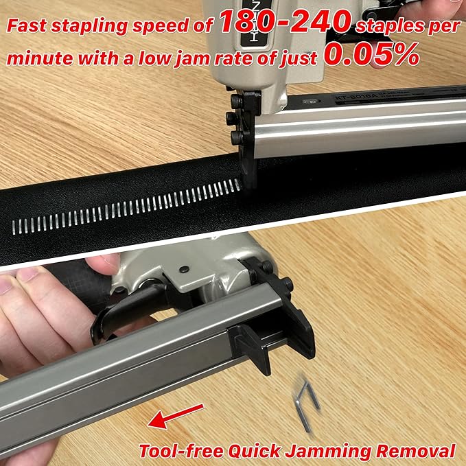 KEENTECH Pneumatic Staple Gun 21 Gauge, Air Upholstery Stapler with 3000pcs 1/2" Crown Staples 1/4"-5/8", Ready-to-Use Pneumatic Nail Gun Tool Set with Safety Trigger for Wood Furniture Fabric Leather