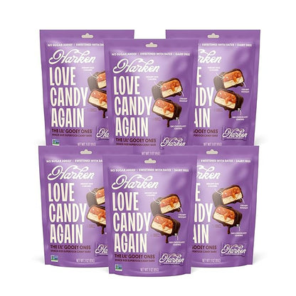 Harken Sweets The Lil’ Gooey Ones, Mini Oat Milk Chocolate Candy Bars with Date Caramel, Sweetened with Dates, No Sugar Added, High Fiber, Nut-Free, Gluten-Free, Plant-Based, 6 Pouches (30 Bars)