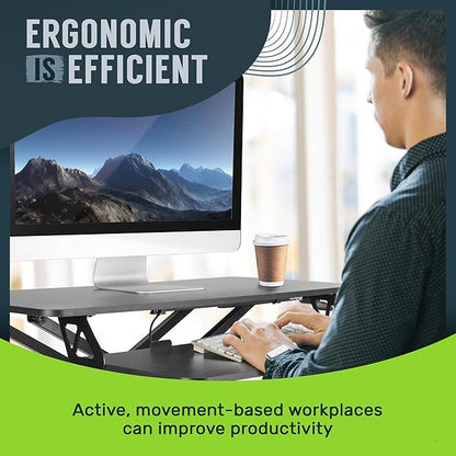 TechOrbits Standing Desk Converter - 32 Inch Adjustable Sit to Stand Up Workstation, Particle Board, Dual Monitor Desktop Riser with Keyboard Tray, for Home Office Laptop, Black 32"