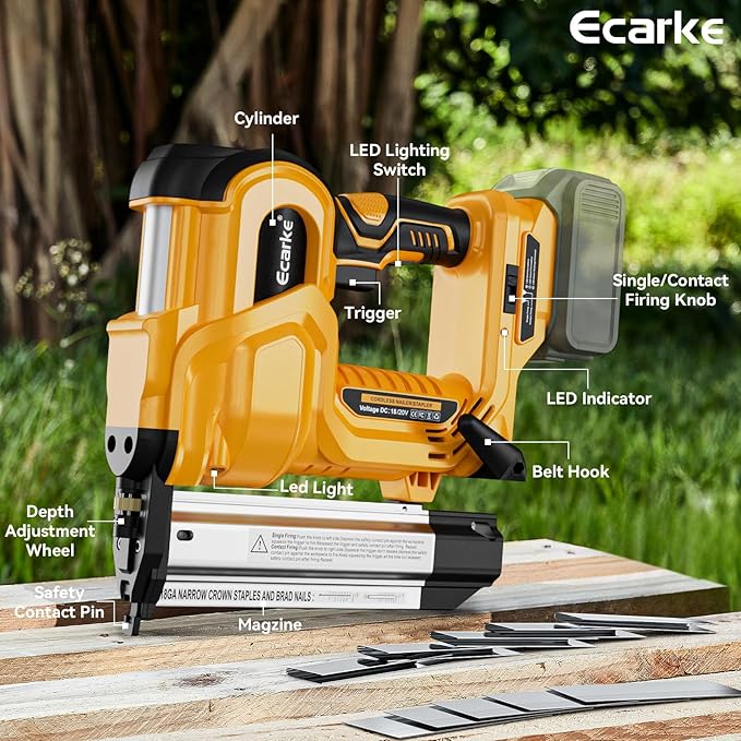 Cordless 2" Brad Nailer Compatible with DeWalt 20V Battery(No Battery), Ecarke 2 in 1 Electric Nail Gun Staple Gun with 18GA Nails/Staples, Battery Power Nail Gun for Trim Wood Crafting Home Carpentry