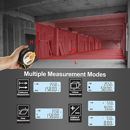 PREXISO 2-in-1 Laser Tape Measure - NOT Digital - 135Ft Laser Measurement Tool & 16Ft Measuring Tape with Auto Lock & Movable Magnetic Hook - Pythagorean, Area, Volume, Ft/Ft+in/in/M Unit-NOT Digital