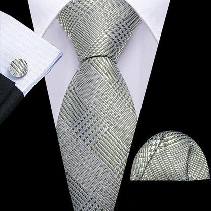 Barry.Wang Tie Sets for Men Silk Solid Necktie Stain Ties Handkerchief Pocket Square Cufflinks Wedding Business Dyed