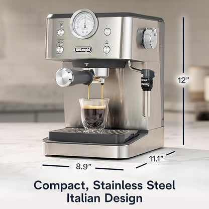 De’Longhi Classic Espresso Machine with Milk Frother, 15-Bar Pump & Temperature Control - Barista Coffee Maker Kit for Espresso, Latte, Cappuccino & Iced Coffee - Italian Stainless Steel Design