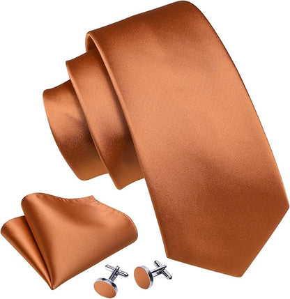 Barry.Wang Tie Sets for Men Silk Solid Necktie Stain Ties Handkerchief Pocket Square Cufflinks Wedding Business Dyed