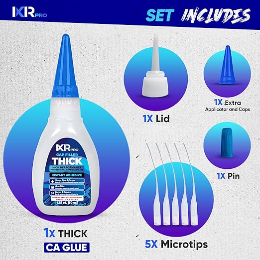 CA Glue Thick Viscosity Kit,1.75 oz. Cyanoacrylate Glue, Heavy-Duty Super Glue for Gap-Filling, Wood, Metal, Plastic, Furniture Repair, High-Strength Adhesive for Vertical and Overhead Surfaces