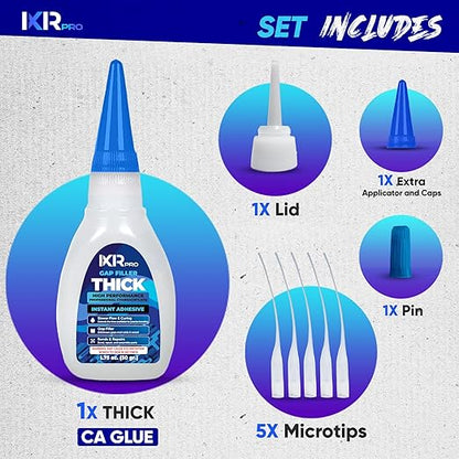 CA Glue Thick Viscosity Kit,1.75 oz. Cyanoacrylate Glue, Heavy-Duty Super Glue for Gap-Filling, Wood, Metal, Plastic, Furniture Repair, High-Strength Adhesive for Vertical and Overhead Surfaces