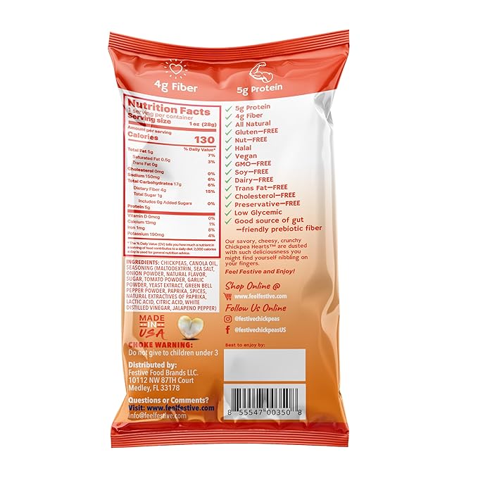 Feel Festive 12-Count Nacho Cheese Chickpea Garbanzo Beans - Crunchy Balanced Macro Nut Free Multipack Snacks - Non-GMO Vegan Soy-Free