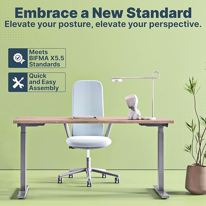 Ansel Dual Electric Motor Desk Frame, 2-Stage Reverse Column Height Adjustable, Home Office Computer Workstation Sit Standing, Memory Keypad, 300lbs Capacity, for tops up to 24"x70", Silver-Frame Only