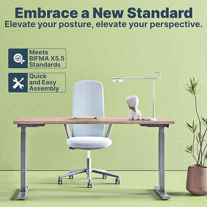 Ansel Dual Electric Motor Desk Frame, 2-Stage Reverse Column Height Adjustable, Home Office Computer Workstation Sit Standing, Memory Keypad, 300lbs Capacity, for tops up to 24"x70", Silver-Frame Only