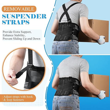 Plus Size Work Back Brace with 2 Removable Suspender Shoulder Straps for Heavy Lifting Safety - Back Posture Corrector Support Belt for Men Women in Construction, Warehouse Jobs 2XL/3XL