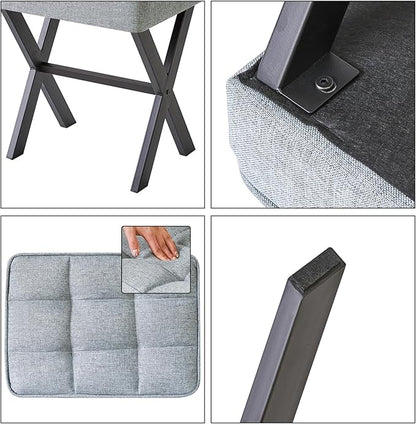 IBUYKE Square Makeup Stool with X-Leg Foot Rest, Linen Footrest, Ottoman Seat, Multi-Use as Small Side Table, for Bedroom, Living Room, Blue Gray LG-70L