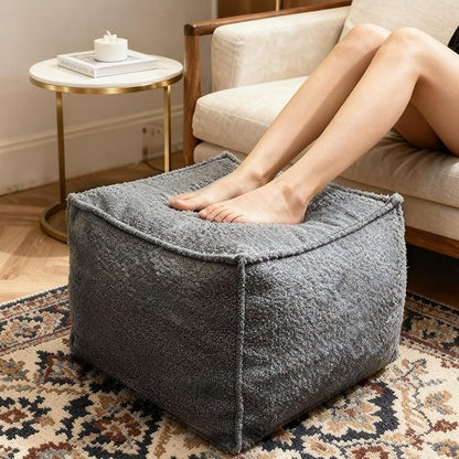 Square Boucle Pouf Ottoman Footrest – Soft & Lightweight Footstool with Foam Filling for Living Room & Bedroom, Laid-Back Lounge Style