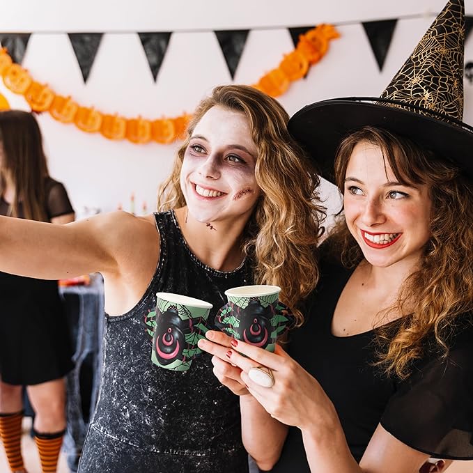 Cheerland Spider Web Cups Halloween Disposable Cups Halloween Cup Party Supplies Trick or Treat Decor Kids Spooky Paper Cup Spiders Birthday Decorations Pack of 36