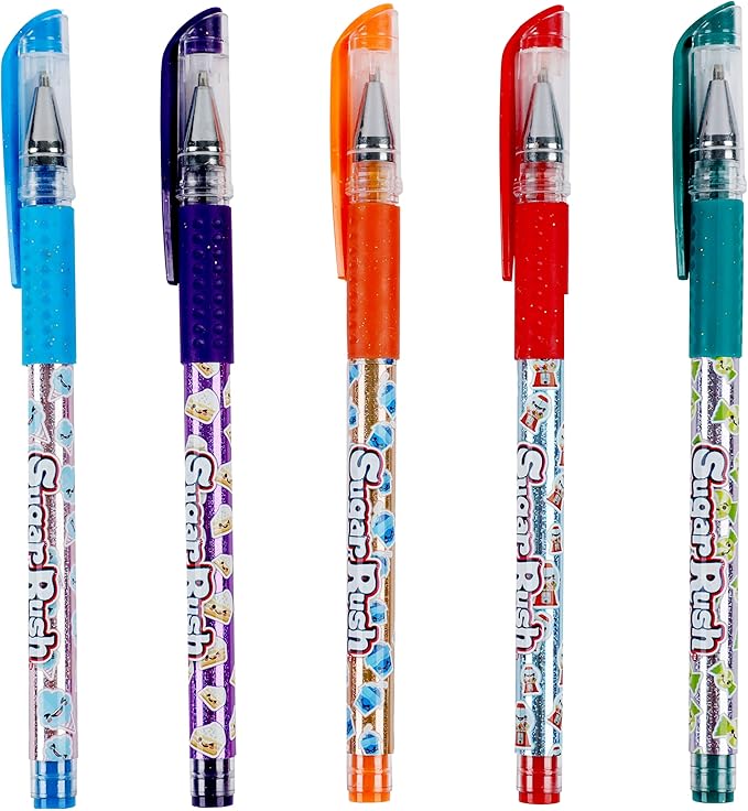 Scentos Sugar Rush Colored Gel Pens for Kids - Candy Scented Pens - Medium Point Gel Pens for Coloring - For Ages 4 and Up - 5 Count (Glitter)