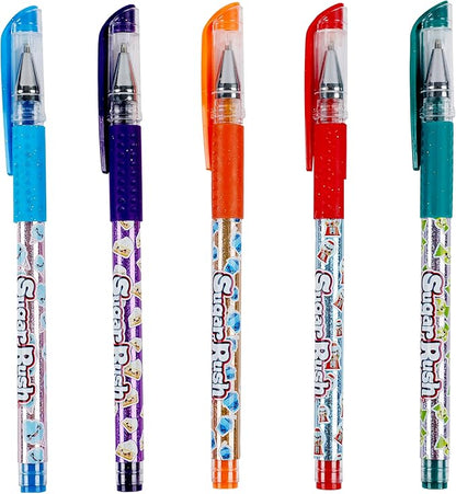 Scentos Sugar Rush Colored Gel Pens for Kids - Candy Scented Pens - Medium Point Gel Pens for Coloring - For Ages 4 and Up - 5 Count (Glitter)