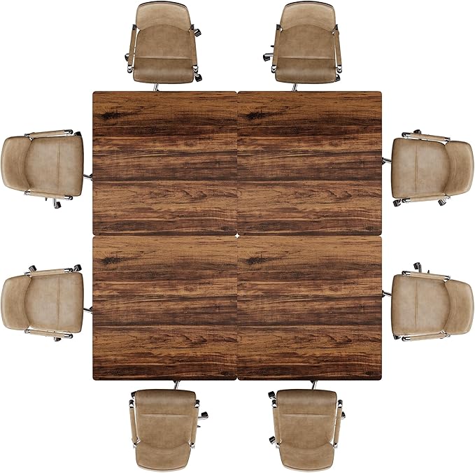 Tribesigns 31.5" Square Conference Table Set of 4, 10 ft Industrial Office Meeting Table for 8-10 People, Business Podcast Furniture with Metal Base for Small Spaces, Office Conference, Brown & Black