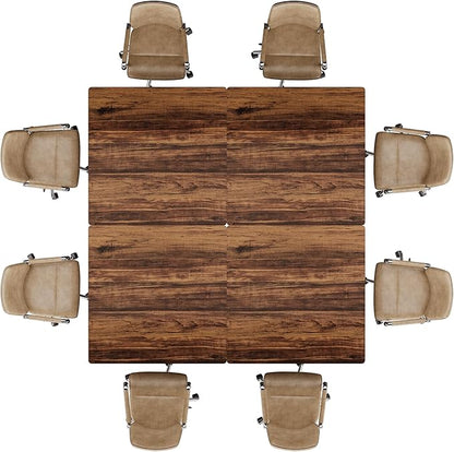 Tribesigns 31.5" Square Conference Table Set of 4, 10 ft Industrial Office Meeting Table for 8-10 People, Business Podcast Furniture with Metal Base for Small Spaces, Office Conference, Brown & Black